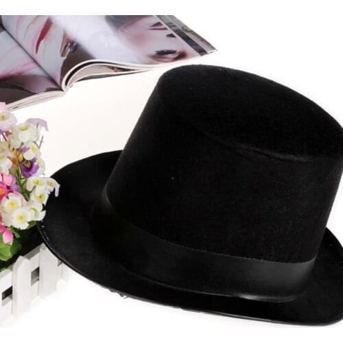 Men Women Retro Magician Black Jazz Cap Halloween Felt Top Hat DIY Steampunk Masquerade Dress Up Party Cosplay Costume Props