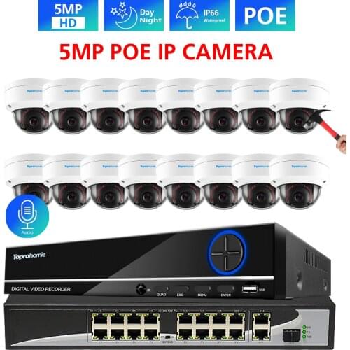 TOPROHOMIE H.265+ 4K 16CH 5MP AI Face CCTV NVR Kit 5MP POE security outdoor Audio Record IP Camera Video Surveillance set 4TB