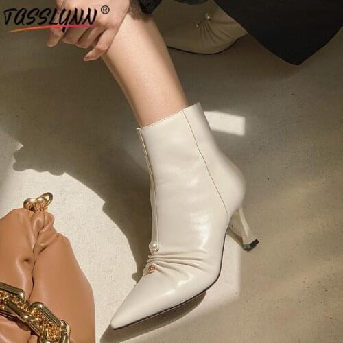 TASSLYNN 2020 Genuine Leather Pointed Toe Ankle Boots for Women Basic Woman Shoes High Heels Sexy Winter Women Boots