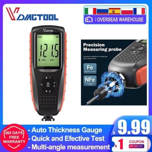VDIAGTOOL VC200 Thickness Gauge Tester VC100 Measuring Fe/nFe Car Film Thickness Meter For Car Paint Tester Backlight Display