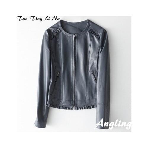 Top brand Women Spring 2020 Genuine Real Sheep Leather Jacket H42 high quality