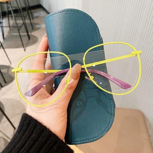 Vintage One-piece Yellow Eyeglasses Hollow Pilot Glasses Frames Creativity Designer Fashion Computer Glasses Anti Blue Light