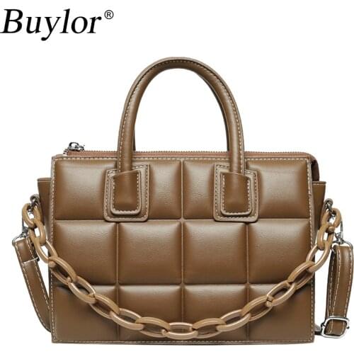 Buylor Women Shoulder Bag Soft PU Leather Handbag Retro Chain Crossbody BagFashion High Quality Female Shoulder Messenger Bag