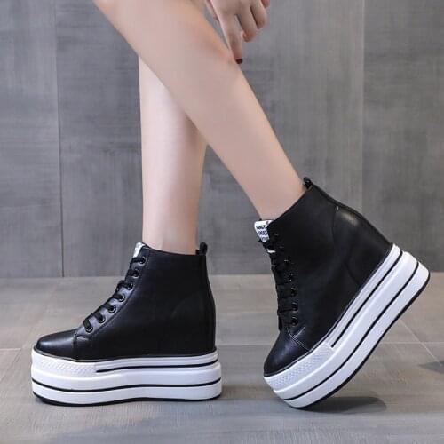 9cm High Heels Ladies Casual Shoes 2020 Wedge Lace-Up Womens Shoes Sports Women Sneakers Autumn Platform Shoes White Black