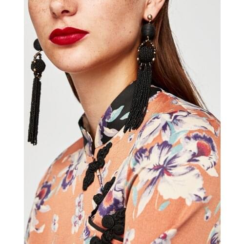 UKEN New Fashion Bohemian 6 Color Resin Bead Tassel Earrings For Women Statement Long Drop Earrings Jewelry Accessories