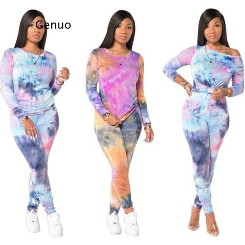 Women Tie Dye Long Sleeve Two Piece Sets Female Casual Sportswear 2 Piece Exercise Outfit Tracksuits Plus Size