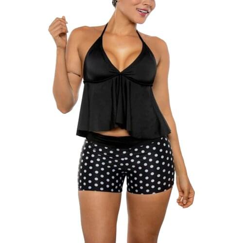 Two Piece Sexy Ruffle Backless Swimsuit Women 2021 Swimwear With Polka Shorts Swimming Suit Female V Neck Halter Bathing Suit