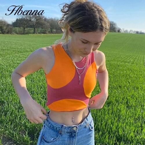 Hbenna Sleeveless Print Tank Top Women Slim Dot Print Crop Top Y2K Fashion Casual Patchwork Color Print 2021 Summer Vest Women