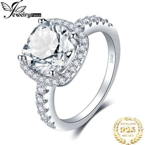JewelryPalace 3ct CZ Halo Engagement Ring 925 Sterling Silver Rings for Women Anniversary Ring Wedding Rings Silver 925 Jewelry