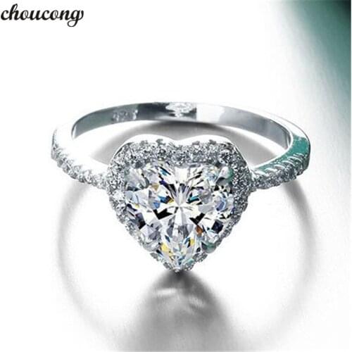 Choucong Lady Heart shape Promise Ring 1ct AAAAA Cz Stone 925 Sterling Silver Party Wedding Rings for Women Bridal Jewelry Gift