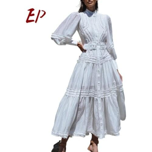 EP New Arrival 2021 Summer Women Dress Fashion Temperament Retro High Waist Bodycon Flounce Long Dress Female