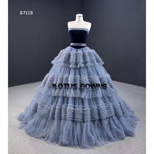New Ball Gown Evening Dresses Strapless Long Formal Dress Tiered Skirt Customized Women Party Gowns