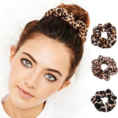 1 PC Leopard Gold Velvet Scrunchie Elastic Hair Band Girls Hairband Women Hair Ring Rope Rubber Ponytail Holder Accessories