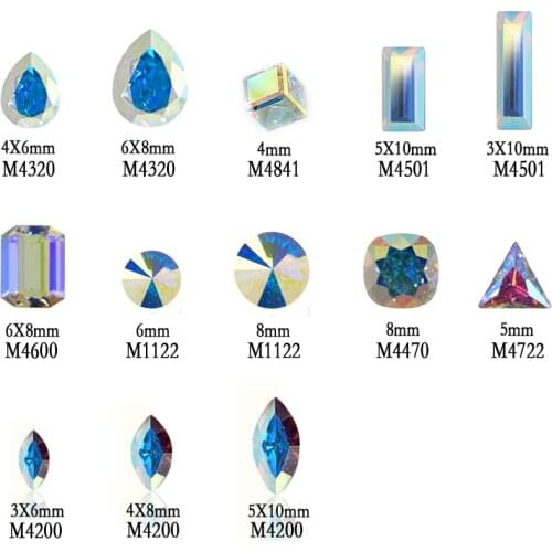 12pcs K9 Crystal Shiny Rainbow Nail Art Rhinestones for Nail Art Crystal AB Colorful for 3D Nails Decoration Accessories