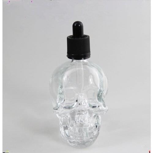 DHL Free Shipping 30ml Empty Skull Clearly Glass Drop Tobacco Tar Bottles Refillable Essential Oil Glass Bottles Wholeasles