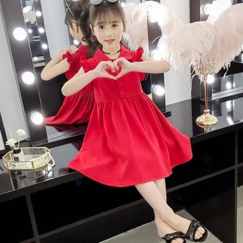 4-14 Years Girls Summer Dress Kids Sleeveless Cotton Dresses For Girls Solid Ruffles Princess Dress Toddler Party Clothes 6 8 9