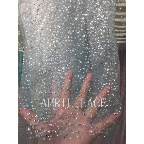 5 yards hh015 silver dot dobby sexy glued sparkle glitter mesh net tulle lace fabric for wedding sawing /evening dress