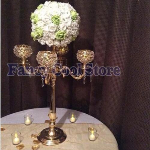 76cm Tall crystal Gold candelabras candle holder flower stand Table centerpiece Wedding Decoration