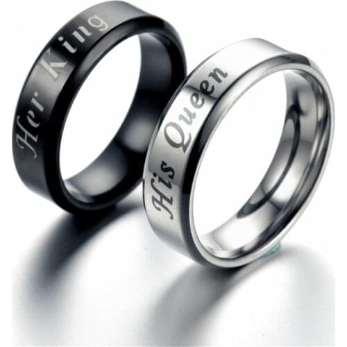 AsJerlya Titanium Steel Couple Ring Jewelry Engraving "Her King And His Queen" Stainless Steel Wedding Rings For Women Men