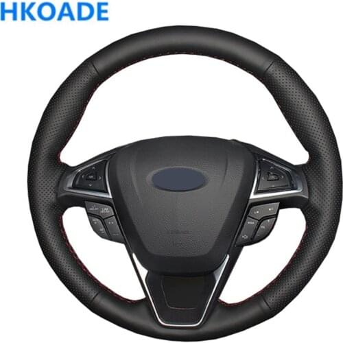 Car Steering Wheel Cover For Ford Mondeo Ford Focus 3 2015-2018 Steering braid Black Hand-stitched Artificial Leather