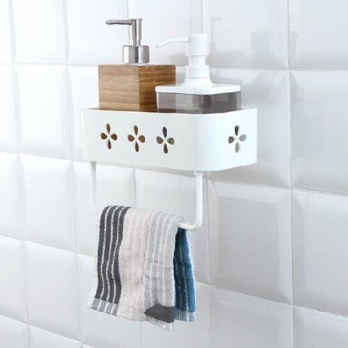 Shower Storage Holder Rack Organizer Bathroom Shelf Towel Shampoo Tray Stand Punch-free Shelf Wall-mount Bathroom Accessories