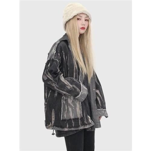 . homemade Korean ins niche high street hand-painted denim shirt jacket