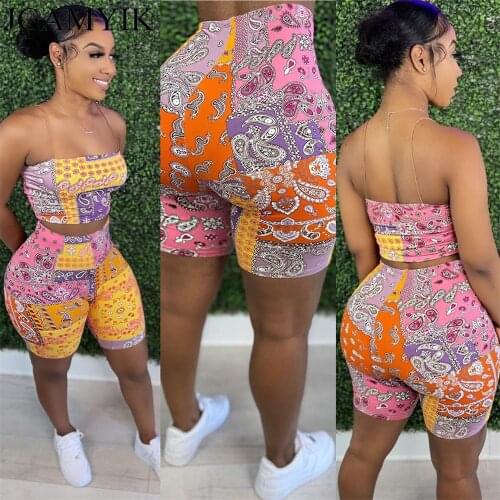 JGAMYIK Bandanna Shorts Sets Sexy Two Piece Set Women Summer Clothes For Women Crop Tops Women 2021 Summer New Style