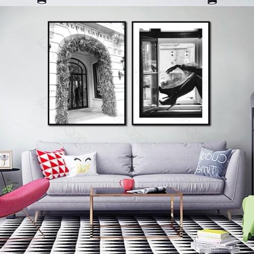 Canvas Painting Poster and Print Vintage Grey Pictures Flower Arch Elegant Feet with High-Heel Shoes for Home Rooms Wall Decorat