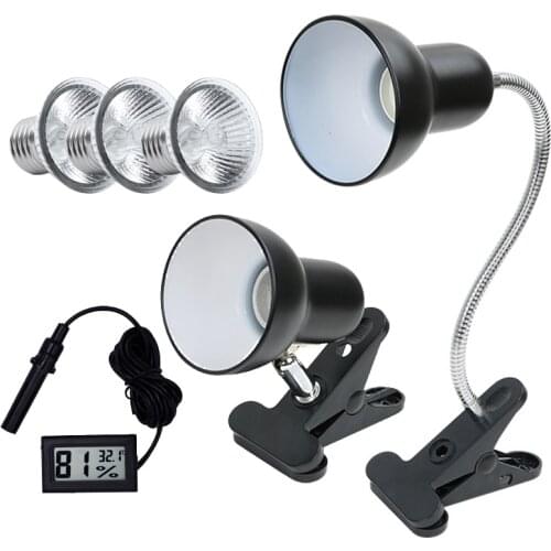 UVA+UVB 3.0 Reptile Lamp Holder Set with Clip-on Thermometer Hygrometer Lizard Turtle Tortoises Basking Heating Bulb 220V