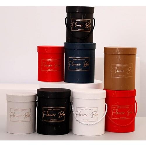 Round Flower Paper Boxes Lid Hug Florist Flower Bucket Gift Packaging Box Gift Candy Bar Party Wedding Gift Storage Boxes