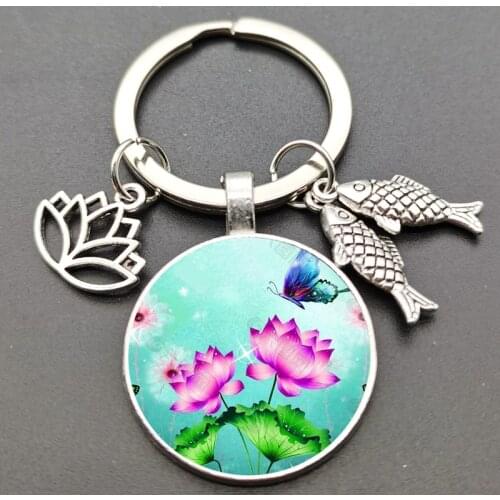 Lotus leaf and lotus keychain in the night, lovely personality keychain