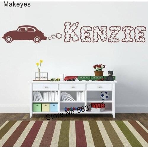 Makeyes Cars Personalized Names Wall Decals Boys Baby Bedroom Cute Wall Decor Vinyl Custom Names Wall Stickers Love Murals Q557