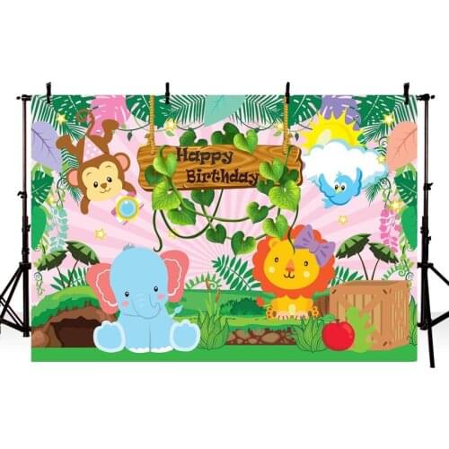 Mehofoto 1st Birthday Party Photography Backdrop Jungle Safari Photo Background Baby Animals Forest Theme Party Banner Decor