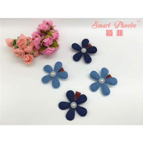 20pcs/2C Fashion Cute Denim Floral W Pearls Hairpins Solid Kawaii Blue Flower Girls Hair Clips Kids Hair Accessories Headwear