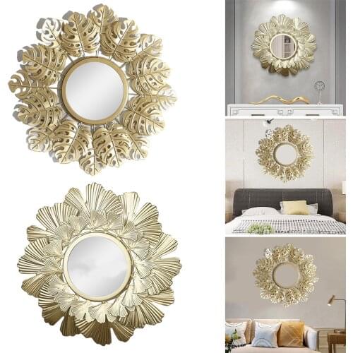 Wall-Mounted Mirror Round Frame Decorative Wall-Mounted Mirror Gold Leaf Wall-Mounted Mirror Living Room Decoration E2S