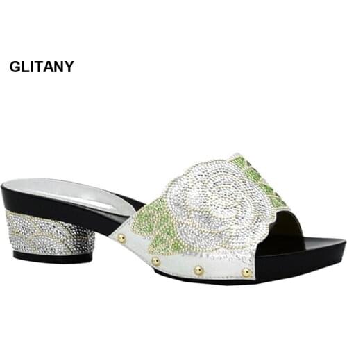 Latest Designer Shoes Women Luxury 2019 African Wedding Shoes and Bag Set Decorated with Rhinestone Ladies Sandals with Heels