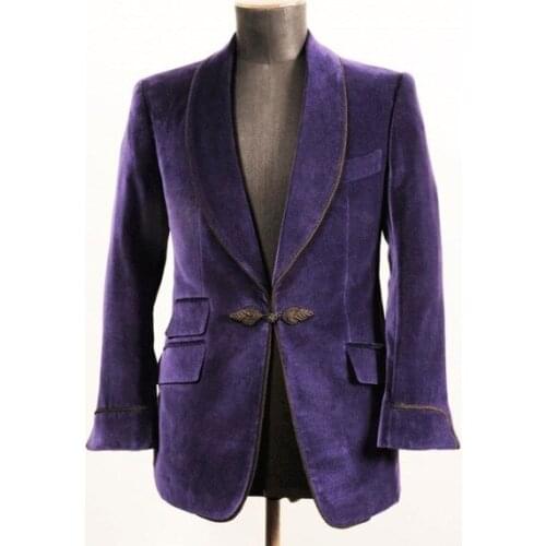 New Designs Purple Velvet Smoking Jackets Shawl Lapel Formal Tuxedos Loose Vintage Retro Dinner Party Prom Suit Blazer (1Jacket)