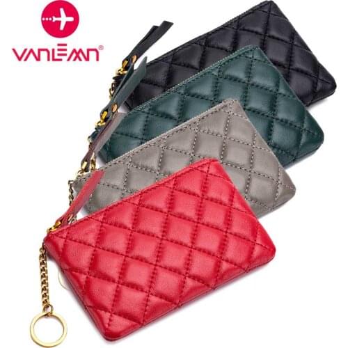 New Women Coin Purse Keychain Mini Wallet Women Genuine Sheep Leather Card Holder Lady Thin Coin Purse Female Zipper Clutch Bag