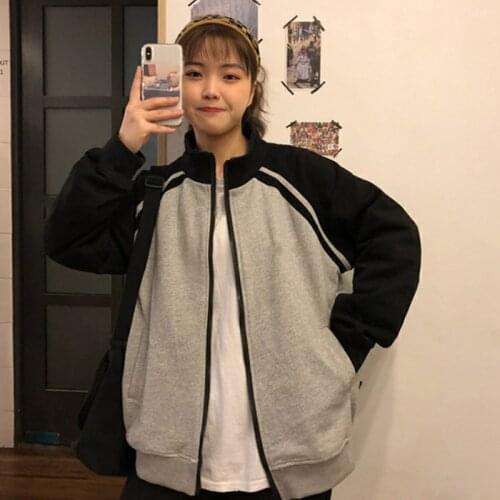 Autumn New Womens Sweatshirt Casual Stitching Long-sleeved Korean Harajuku Style Zipper Sweatshirt Qm