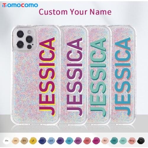 Personalise Custom Name Quicksand Phone Case For iphone 11 12 Pro Max MiNi X XR XS 7 8Plus DIY Color TPU Phone Cover Coque