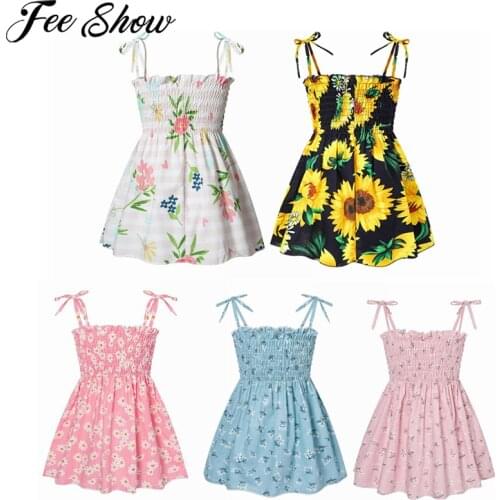 Floral Dresses For Girls Summer Clothes Pure Cotton Beach Dress Childrens Fashion Dress Thin Girls Ins Style Suspender 2-6 Year