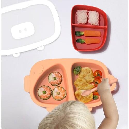Portable Baby Silicone Non-slip Plates Toddler Anti-slip Waterproof Food Feeding Dishes Infant Cartoon Eating Bowl Dinnerware