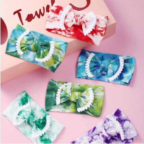 Cute Toddler Girls Kids Baby Big Bow Tie-dye Nylon Headband Stretch Turban Knot Head Wraps Gifts Hair Band Accessories Headwear