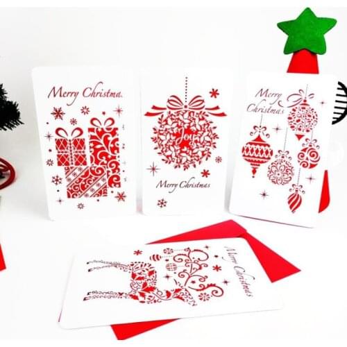 Hollowing Out Greeting Card New Year Christmas Congratulation Cards Deer Small Bell Gift Holiday Party Supplies SN723