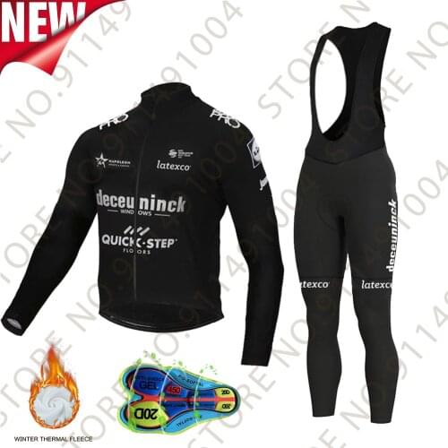 Quick Step Team 2021 Black Winter Cycling Jersey Thermal Fleece Cycling Clothing Long Sleeve MTB Bike Pants Bib Maillot Culotte