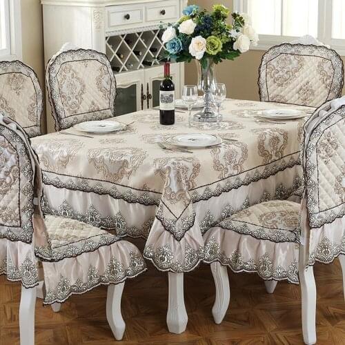 Luxury Jacquard Embroidered Lace Tablecloth Non-slip Chair Cover Wedding Party Table Cover Advanced European Brussels Decor