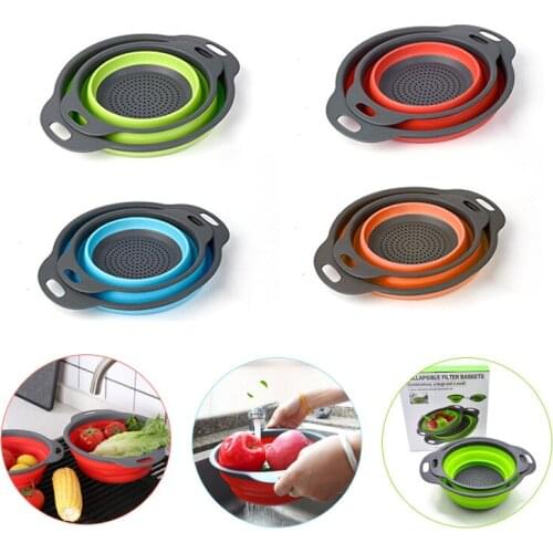 2pcs Collapsible Colander Foldable Drain Basket Food Grade PP Fruit Vegetable Washing Strainer Sorage Basket Kitchen Accessories