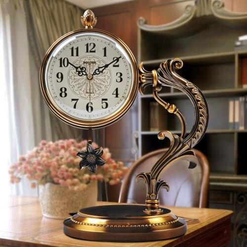 Style table clock living room clock ornaments light luxury metal copper plated large desktop clock pendulum clock