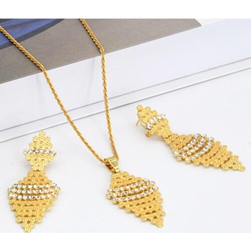 African Wedding Gift Arab Ethiopian Jewelry Sets Dubai Gold Color Bridal Earrings And Necklace For Woman Italian Party Jewellery