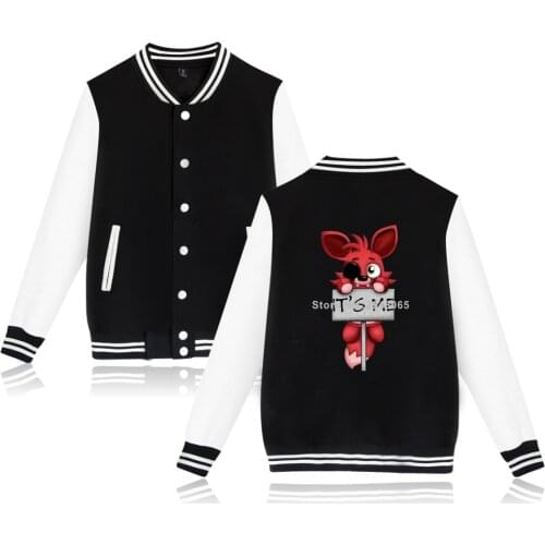 Fnaf Sweatshirt Five Nights At FNAF Baseball Jacket Uniform Coat Spring Harajuku Cartoon Bear FNAF Hoodies Men Women Tracksuit
